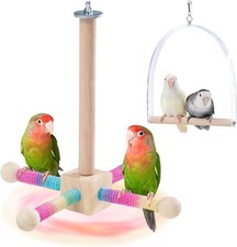 9" Hanging Bird Perch Toy for Cage, 360  Silent Free-Spin, Wooden Bird Cage Acce