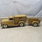 Vintage Tonka Sportsman Pick Up Truck+Trailer, Top, Pressed Steel Tan