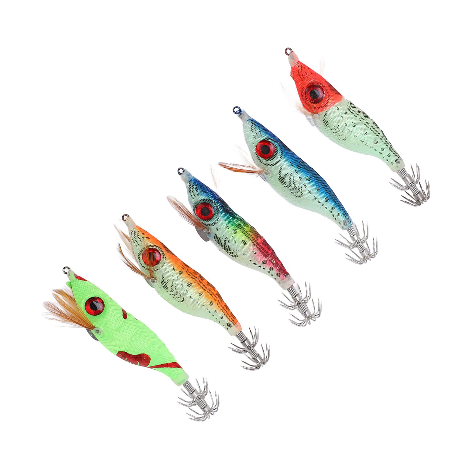 5PCS Fake Wood Shrimp Bait Fishing Wobbler Squid Jig Artificial Lures With