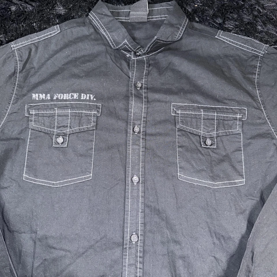 Camisa MMA Elite Para Hombres 2XL Negra Parche Militar Abotonada Banda Cuello Informal Foto 2 de 4
