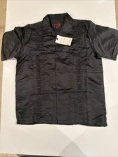 Maximos Yucatan Medium Black Embroidered Short Sleeve Cuban Guayabera Shirt