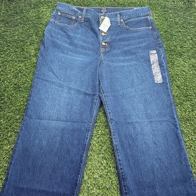 J Crew Full Length Wide Leg Jeans Womensn 32 Blue Denim Dark Wash $118