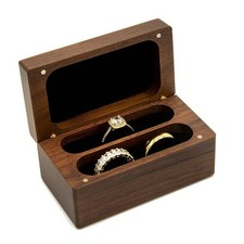 Quad Wooden Ring Box for Wedding Ceremony - Engraved Ring Holder Box for Enga...