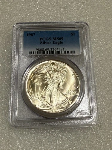 1987  Silver Eagle PCGS MS69 ~ Blue  Label ~ Golden Beauty