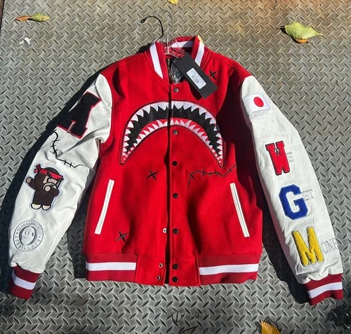 BAPE STYLE VARSITY JACKET APE CLASSIC WOOL LEATHER ROBERT PHILLIPE RED NWT - product listing photo