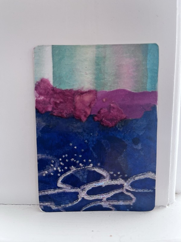 ACEO Art Card Original, Signed “Red Tide” Series 3, Mixed Media collage 