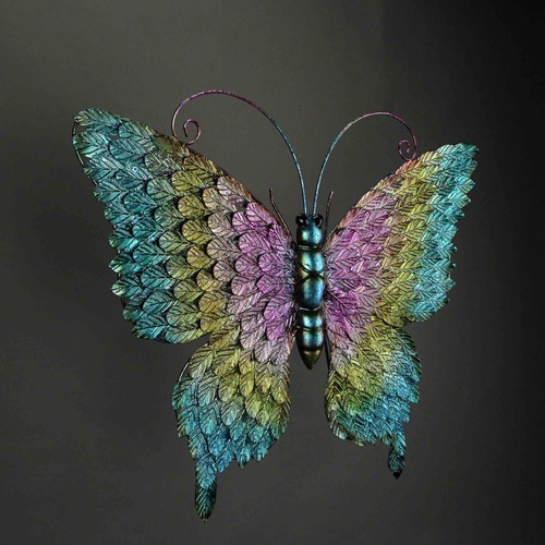 Set of 2 Multicolor Metal Butterfly Wall Decor Outdoor Indoor Hanging Sculptures - Picture 3 of 4