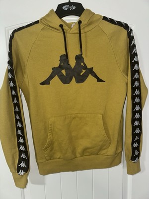 KAPPA Authentic Mens Hoodie Sz Small Sweatshirt Yellow Olive Sleeve Strip nice!