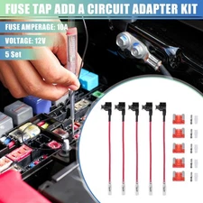 5 Set Car Fuse Tap and Circuit Adapters with 10A Low Profile Mini Blade Fuses