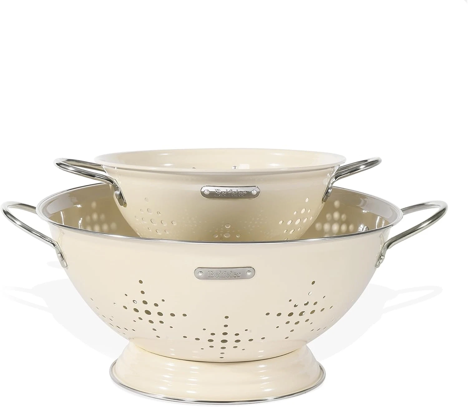Metal Colander 2 Pack, Strainer Bowel with Handles 2Qt & 6Qt Powder Coated Solid
