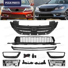 Front Bumper Grill Set For 2013-15 Honda Accord w/Fog Light OE Style Matte Black
