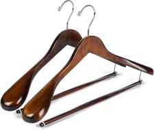 Luxury Wide Shoulder Wooden Hangers 2 Pack, with Locking Bar, Smooth Retro Fi...