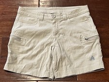 Eddie Bauer Beige 4 Pocket Women's P8 Chino Logo Zip Nylon Cargo Rainier Shorts