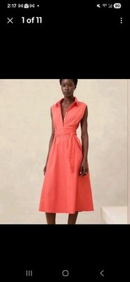 Banana Republic Popli Cross-Waist Midi Dress Woman s Medium Coral Orange Preppy 