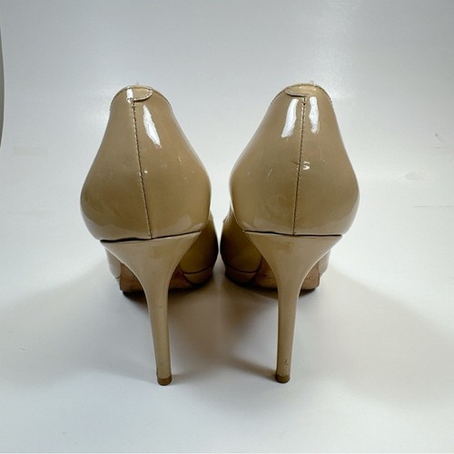 Zapatos de salón Jimmy Choo para mujer 37,5 Luna Peep Toe nude charol hechos en Italia - Imagen 6 de 15