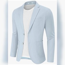 Men's Casual Blazer Linen Sport Coat Two Button Lightweight Jacket Ture Trendy
