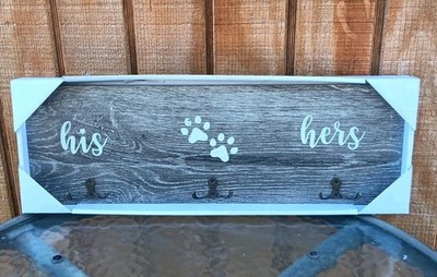 New Country His/Hers Paw Prints Decorative Wall Hooks Wood Metal (D101)