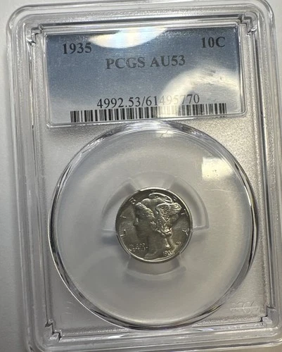1935-P  Mercury Dime PCGS AU53 Original Luster, 🔥 Blast White 🔥 - (4291)