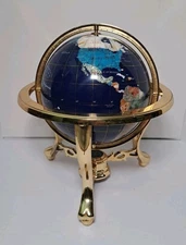 Classic Treasures Hand Laid Gemstone Table Top Globe Gold Stand Compass 13” Tall