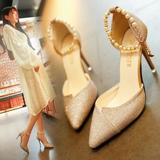 women pumps pearl bead High Heels shoes sequined bling shoes 10CM party Shoes Wo