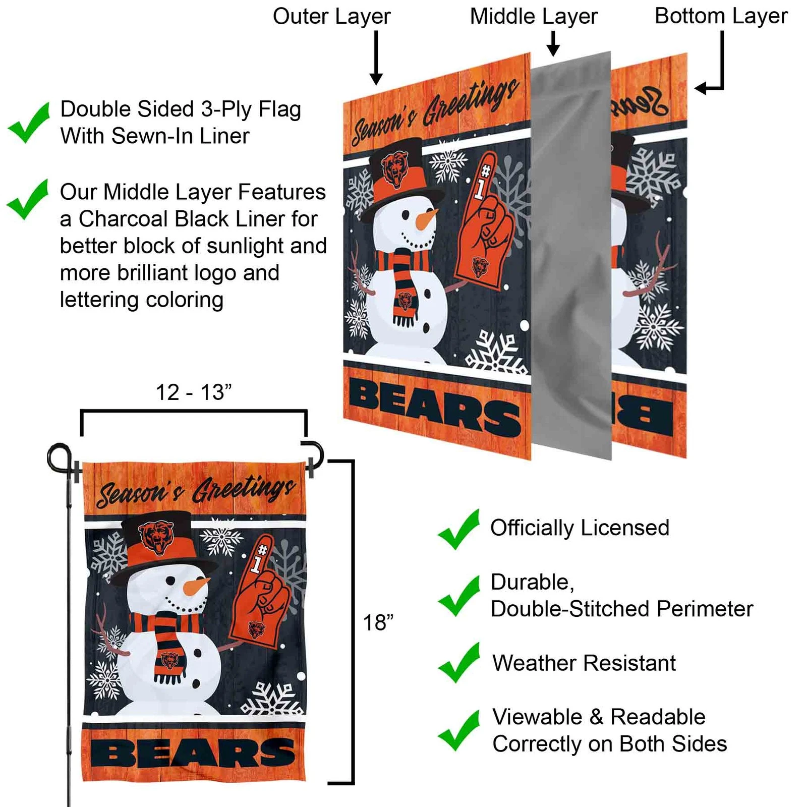 Chicago Bears Holiday Winter Snow Garden Yard Banner Flag