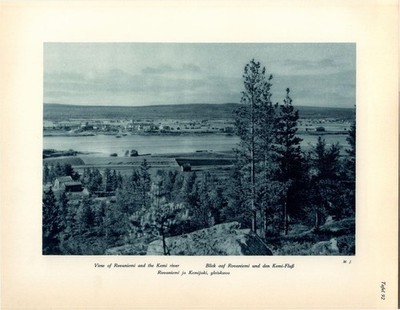 Kupfertiefdruck : Blick auf Rovaniemi und den Kemi-Fluß. Finnland, Suomi. M. J.: