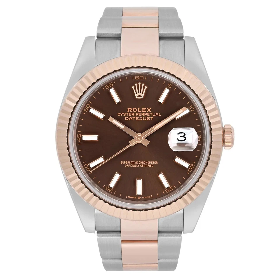 Rolex Datejust 41 18K Rose Gold Steel Oyster Chocolate Dial Mens Watch 126331