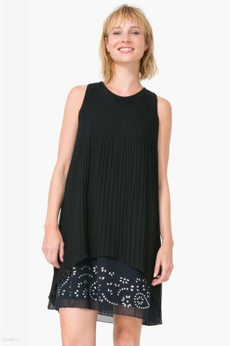 €110 DESIGUAL talla 36 VESTIDO MUJER MINI GASA PLISADO CÓCTEL HOLGADO FORRADO