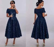 Elegent Mother of The Bride Dress Ruched Wedding Guest Dresss Navy Blue Robe De