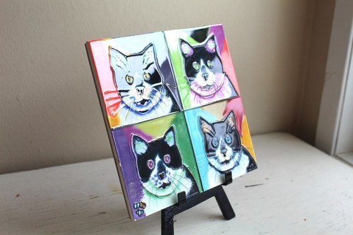 Arte de pared galería remache azulejo de cerámica forrado tubo cara gato inspirado en Andy Warhol - Imagen 3 de 6