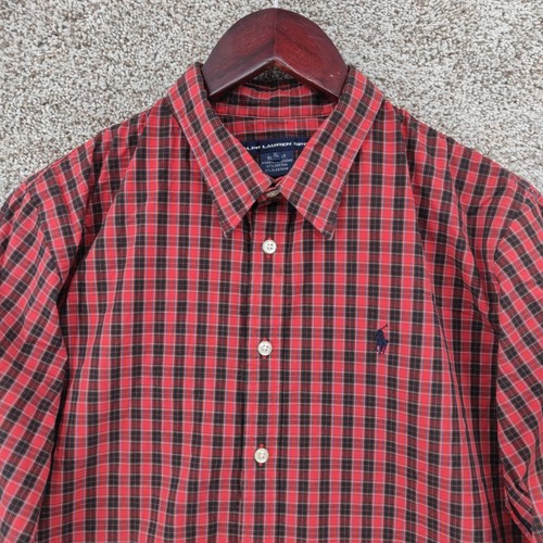 Ralph Lauren Sport Shirt Mens XL Red Plaid Slim Fit Long Sleeve Button Stretch - Picture 2 of 12