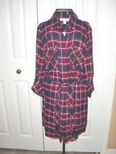 NWT~$140~Women~MICHAEL KORS~RASPBERRY BASICS PLAID BUTTON-UP ~SHIRT Dress Size M