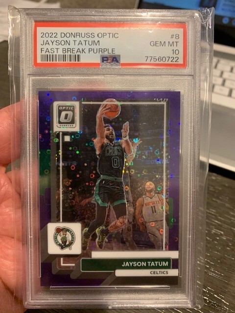 2022 23 JAYSON TATUM PANINI OPTIC FAST BREAK PURPLE PRIZM /99 PSA 10 GEM MINT #8