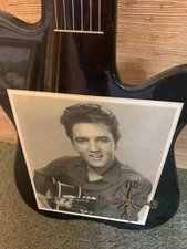 SUPER KEEN Elvis Presley Vintage Black Lacquered Guitar Shape Clock 31 X 12 "