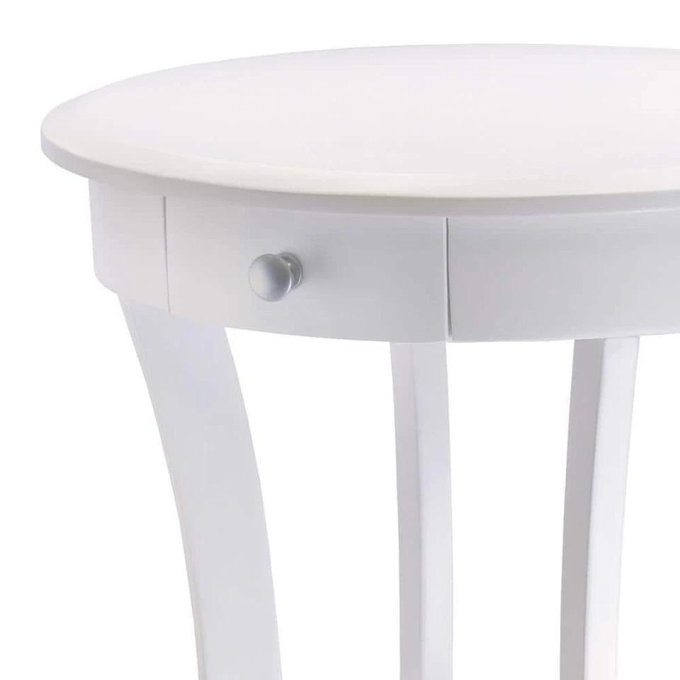 Winsome End Accent Table 20" redondo branco madeira maciça gaveta prateleira de exibição - Imagem 4 de 4