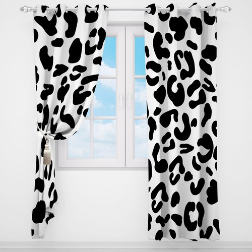 Tela de cortinas de bloqueo cortinas de bloqueo con estampado de vaca en blanco y negro de 2 paneles - Imagen 6 de 11