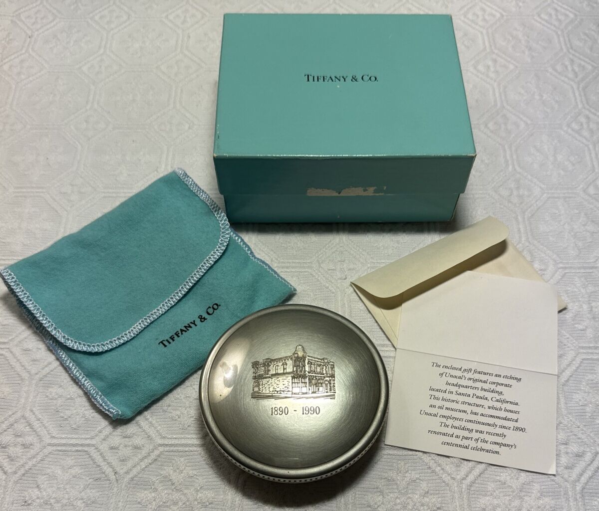 Tiffany & Co Centennial 3 1/8” Round Pewter Box Honoring Tiffany & Co Centennial 3 1/8” Round Pewter Box Honoring