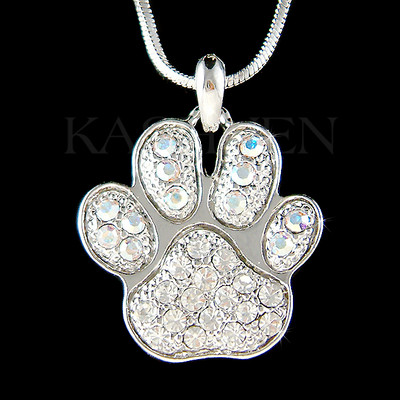 ~AB Paw Print~ made with Swarovski Crystal Dog KITTY CAT Kitten Necklace Jewelry