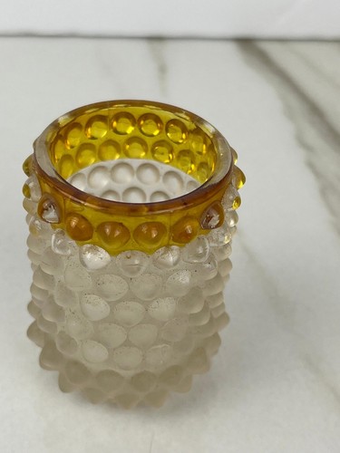 Hobbs Francesware Dew Drop Amber Rimmed Frosted Hobnail Toothpick Holder - Picture 8 of 9