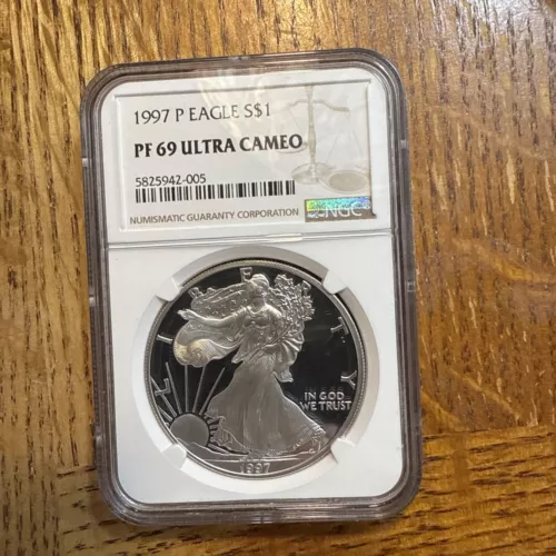 1997-P American Silver Eagle NGC PF69 Ultra Cameo Brown Label ￼