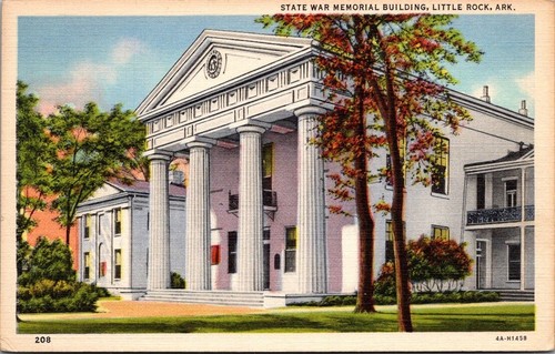 STATE WAR MEMORIAL BUILDING Little Rock, Arkansas AR Leinen Postkarte - Bild 1 von 2