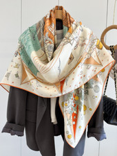 70 Cashmere  30 Silk Wrap Scarf cruise ship Print Double Face Print Shawl 53"