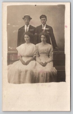 RPPC Two Young Couples Edwardian Studio Real Photo Postcard S23