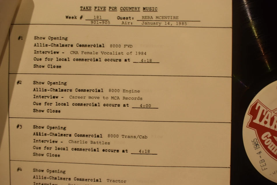 RALPH EMERY INTERVIEWS "TAKE FIVE" RADIO SHOW James Dean/Reba/Dan Seals/M.Murph - Image 3 of 4