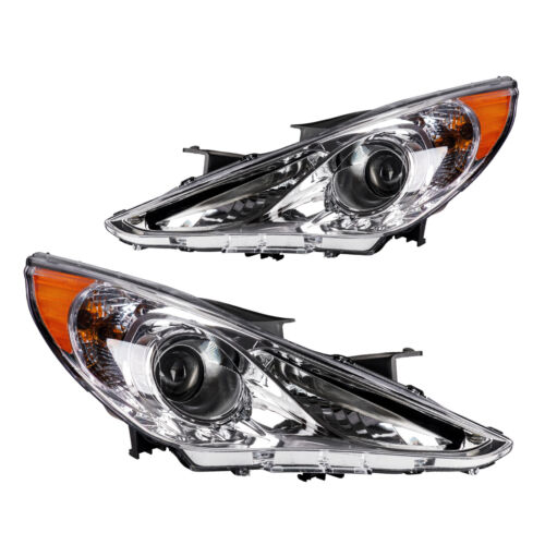 For 11-14 Hyundai Sonata Right & Left Chrome Housing Amber Corner Headlight ZC