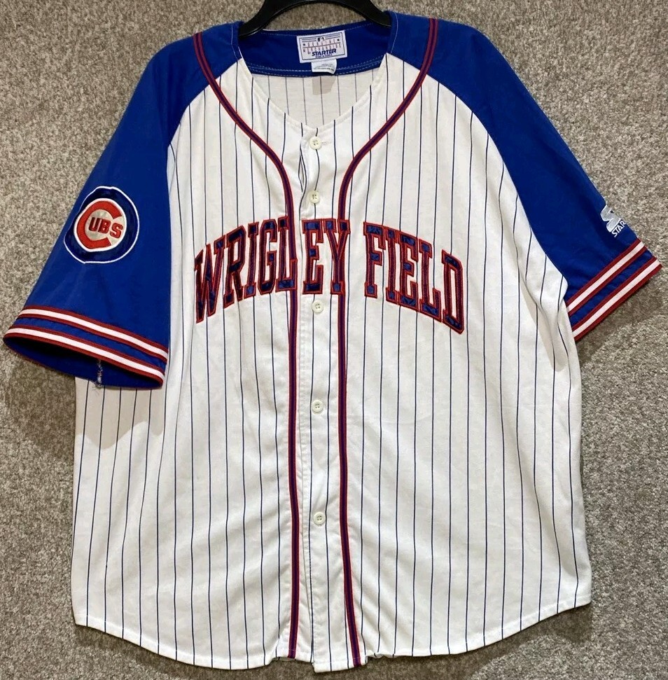 Vintage Starter MLB Mens Chicago Cubs Wrigley Field Pinstripe