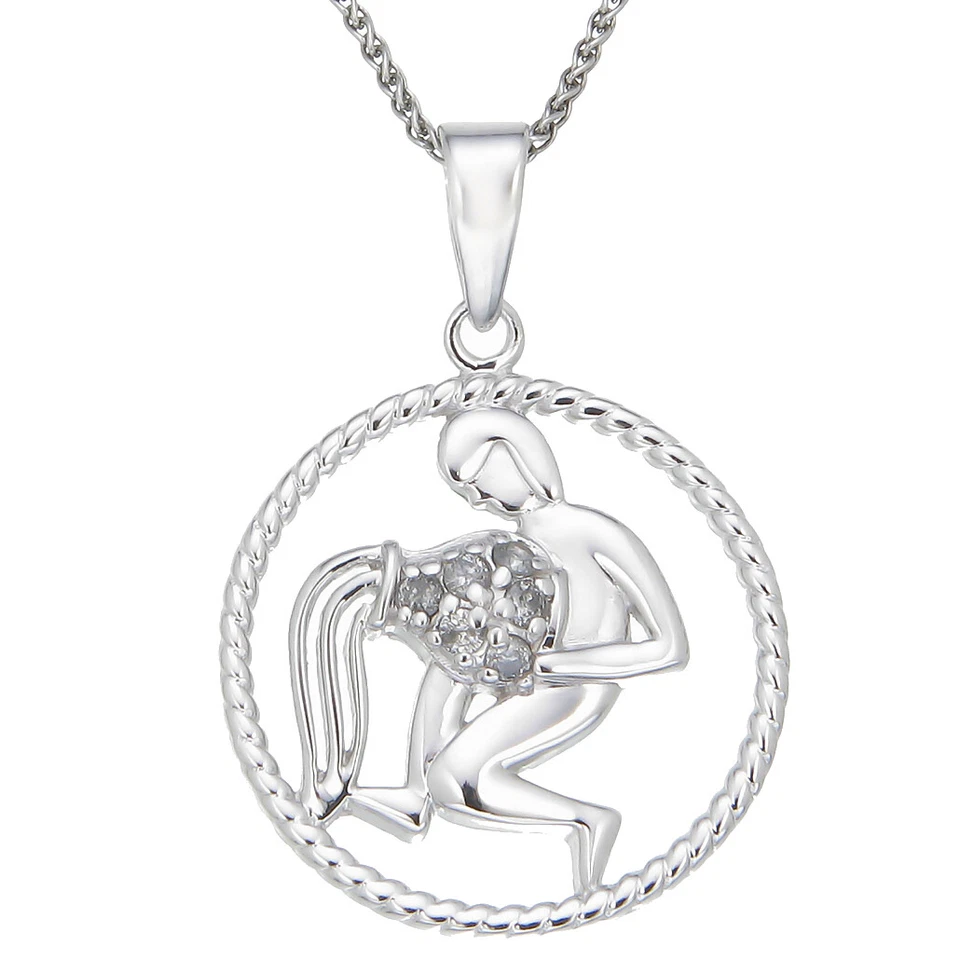 1/8 cttw Diamond Pendant, Diamond Zodiac Pendant Necklace for Women in .925 - Image 3 of 4