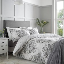 Catherine Lansfield Elinda Floral Reversible Duvet Cover Bedding Set Grey