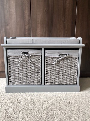 New Grey Vintage Shabby Chic Storage Bench Ottoman Window Seat