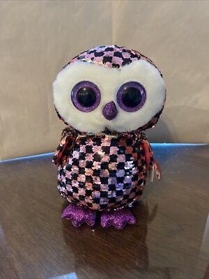 Ty Flippables - CHECKS the OWL Changing Sequins 9'' Beanie Plush Stuffed Toy NWT